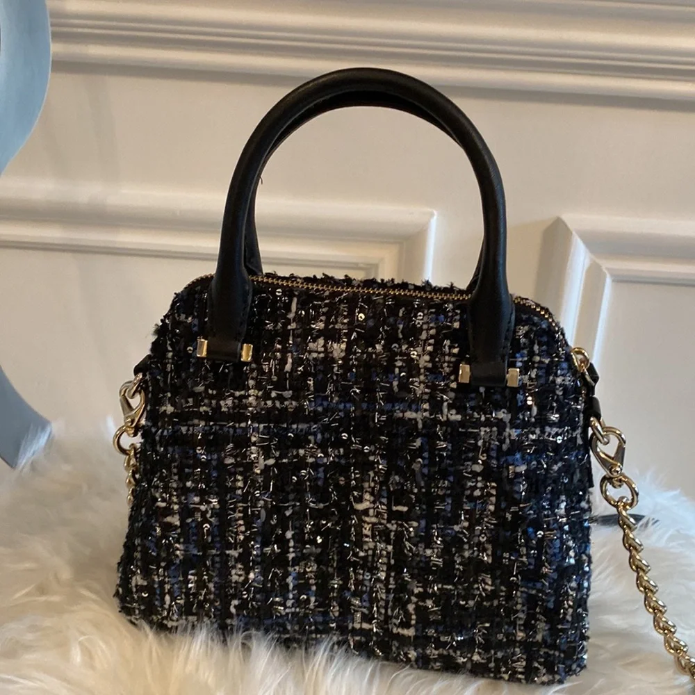 Kate Spade Black & Blue With Silver Flecks Tweed Crossbody Bag With Hand… - Picture 4 of 7
